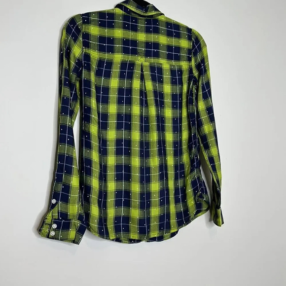 SO S Plaid Flannel Shirt Green Navy Blue White Polka Dot So Soft - Picture 8 of 9
